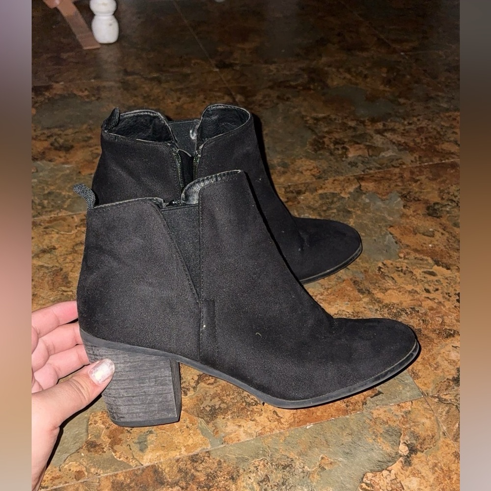 Classic Black Suede Block Heel Ankle Boots